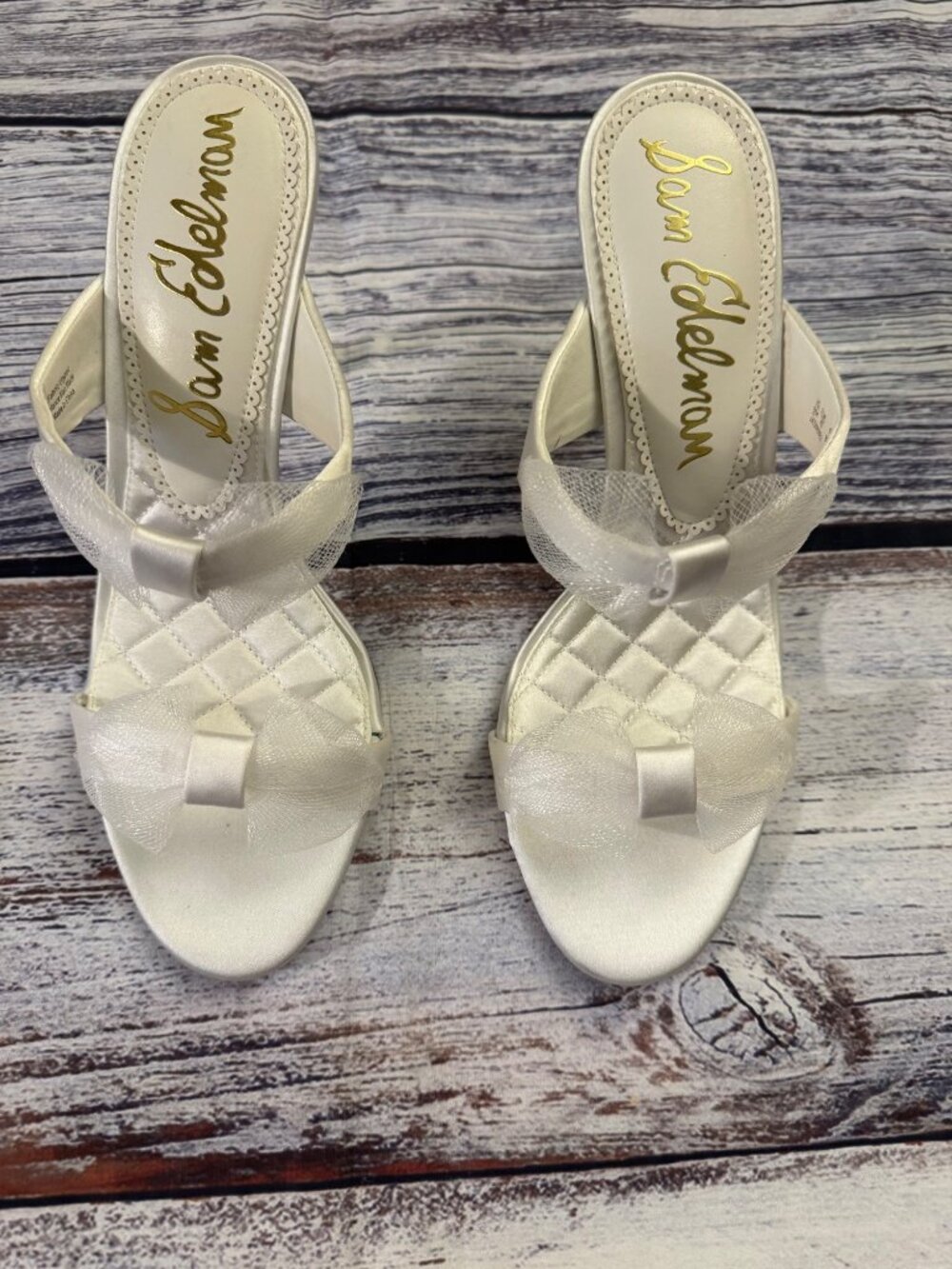 Sam Edelman Jasmine 2 Ivory Satin Bow Mule Kittin Heels 9M Bridal Wedding NWOB